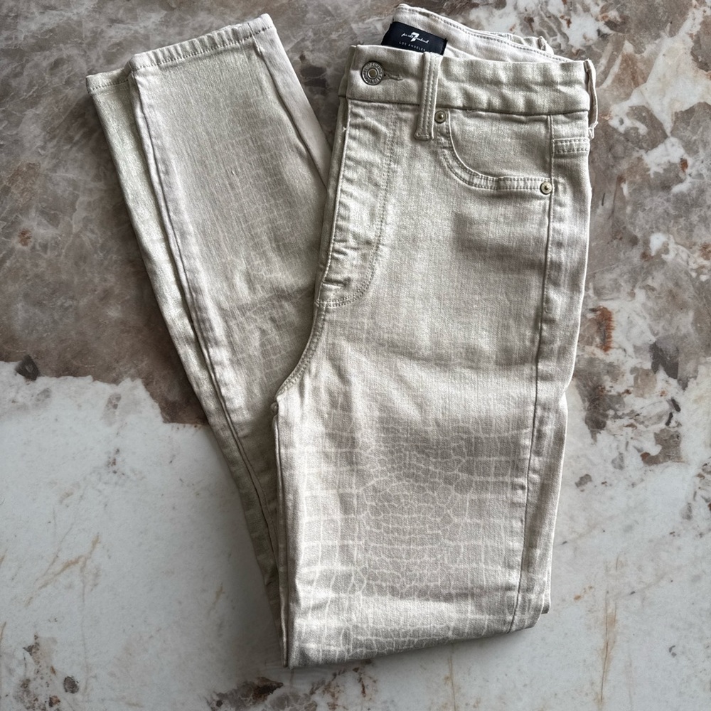 7 For All Mankind Champagne Gold Animal Print Skinny Jeans